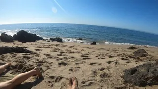 Stepmom on vacation seduces stepson on the beach