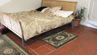 Stepmom stuck under the bed gets creampie from stepson