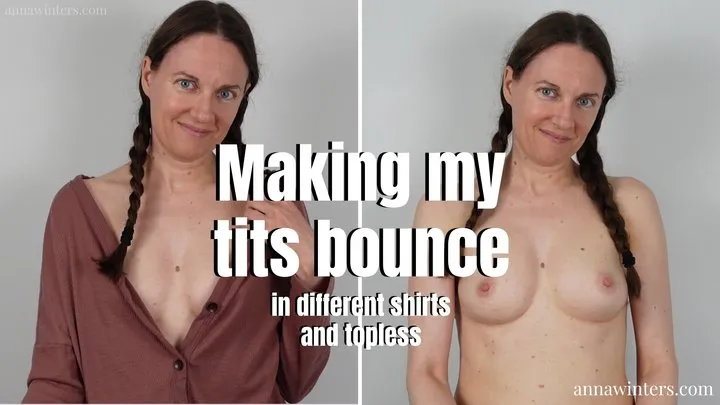 Tits bouncing in different shirts and topless