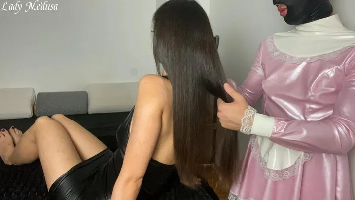 Sissy Maid Brushes Goddess's Hair