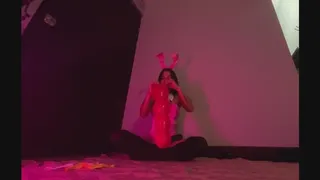 Popping shaped balloons on a bunny suit