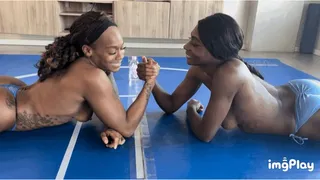 Part 1 FIRST TIME EVER Sugar Diamond vs Paris Love in a Competitive Topless Arm Wrestling Match