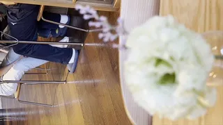 Candid girl wearing white socks with toes spreading, and wiggling