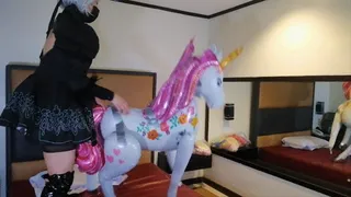 2B rides to pop big Unicorn balloon