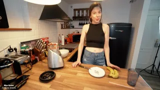 Dirty slut drinking spit banana milkshake from her ass - spitting - anal sex enema - ass to mouth - speculum