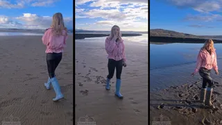 Blonde plays and in muddy wellies whilst smoking