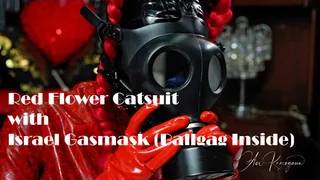 Red Flower Catsuit with Israel Gasmask (ballgag inside)