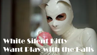 White Silent Kitty Want Play with the Balls