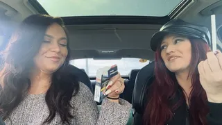 Smoking deep with my redhead girl in the car