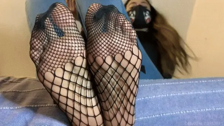 Sweaty FEET in short FISHNET STOCKINGS - POV Part 2