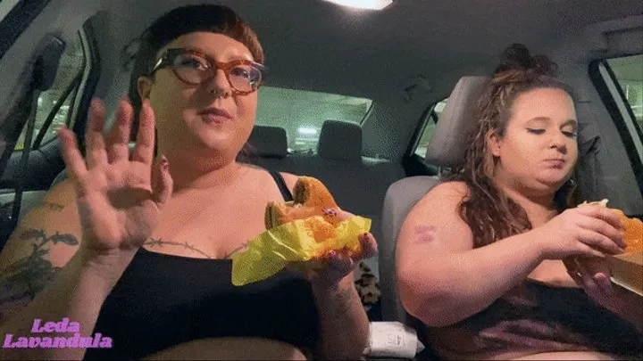 Leda and Aria Car Pig Out!