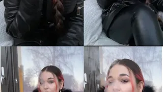 Smoking & leather fetish, Smoking in leather tights and a leather jacket - Smokingrapunzel