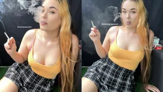 Lots of cleavage and slow exhales as i smoke in a mini skirt and a crop top - Smokingrapunzel