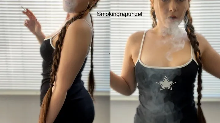 Smoking and showing off my body in a tight dress, standing infront of the camera, hair in braids - Smokingrapunzel