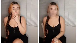 Smoking in a black dress