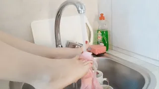 Dish washing with feet!