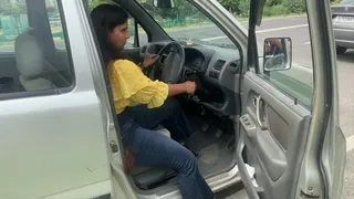 Hard Revving of an old maruti car wearing heels