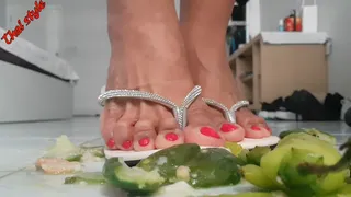 Muai crush vegetables in strappy heels