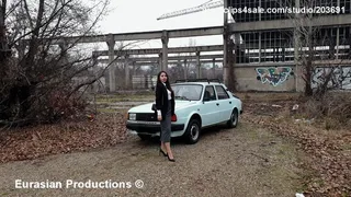 78 - Katya Skoda driving in pointy heels & nylons