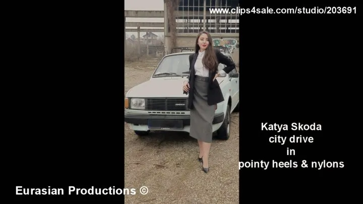 78B - Katya Skoda driving in pointy heels & nylons Pedal Cam