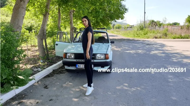 26C - Jessy driving Skoda in sneakers PEDAL CAM only