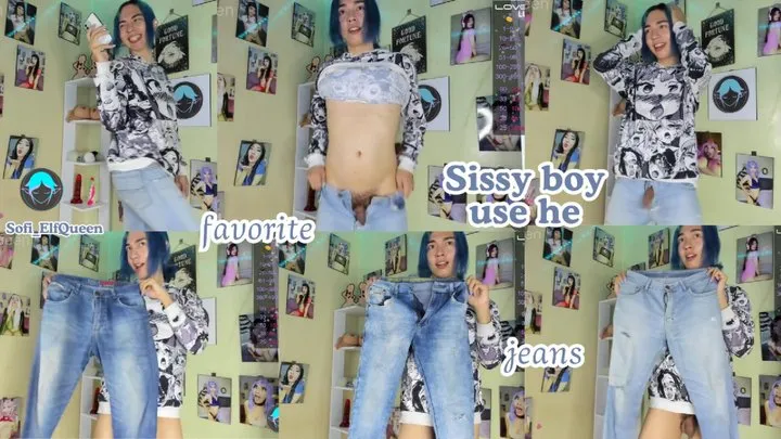 Sissy boy modeling her favorite jeans livecam