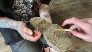 Slave's eating countryside mud from My shoe soles mixed with My spits and cig ash