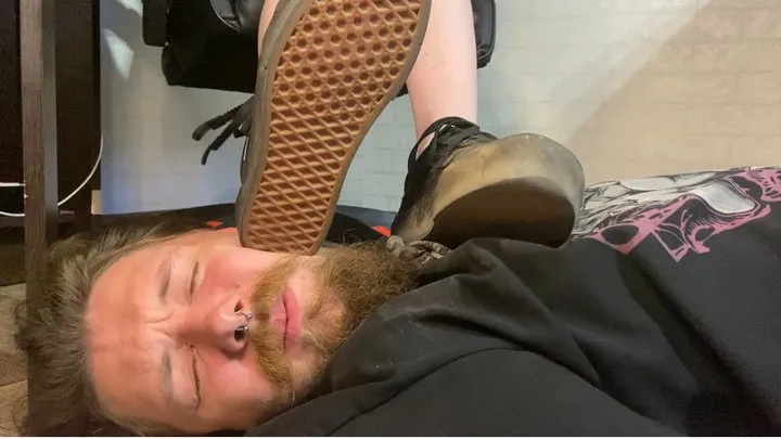 Slave's face and throat as a footstool under My dirty Vans