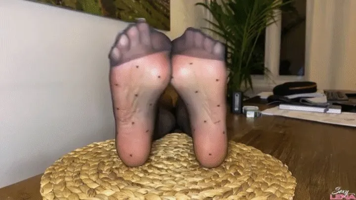 Ignoring Pantyhose Soles with a lot of CUM on Sexy Lenas feet