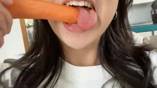 Aurora's Mouth Chews A Big Carrot