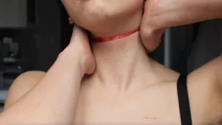Aurora's Neck Plays With A Red Ribbon and Swallows CUSTOM