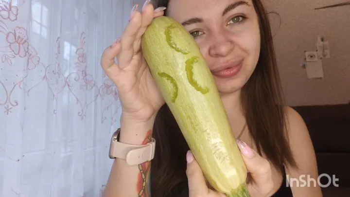 brutal blowjob training on a vegetable (zucchini)