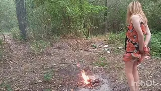 Burning clothes in the woods