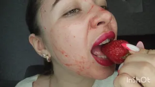 Juicy strawberries in your mouth and on your face