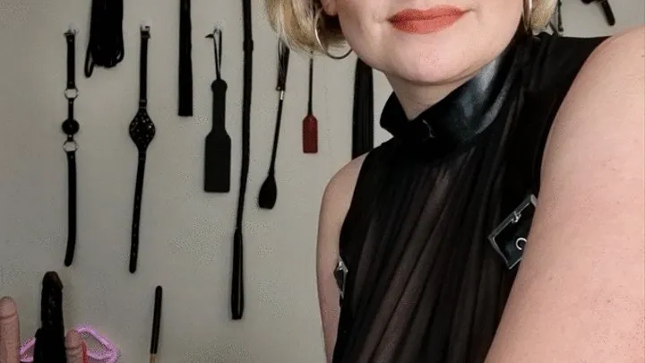 Mistress ingrith is administering corporal punishement showing off her tools