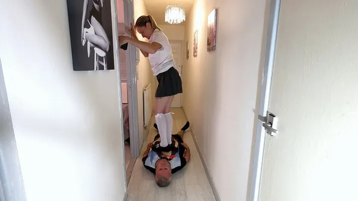 Schoolgirl Trampling In The Hall