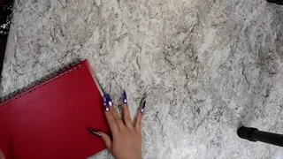 Extreme Long Nail Talons tapping, scratching and clawing a Bright RED notebook