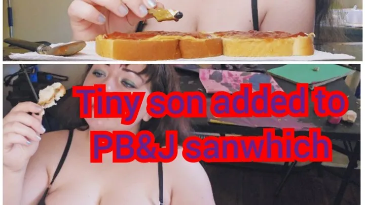 Tiny step-son added to PB and J sandwich