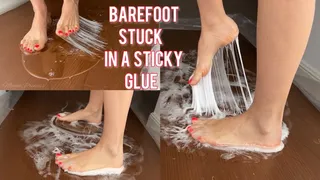 Barefoot stuck in a sticky glue