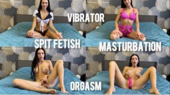 Striptease, spit fetish, masturbation, vibrator, orgasm