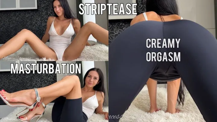 Strip, masturbation, fingering, creamy orgasm