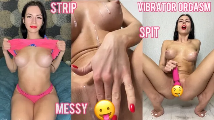 Spit, fake cum, vibrator play, intense orgasm