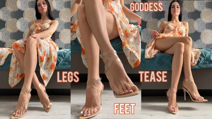 Goddess worship, feet and legs tease