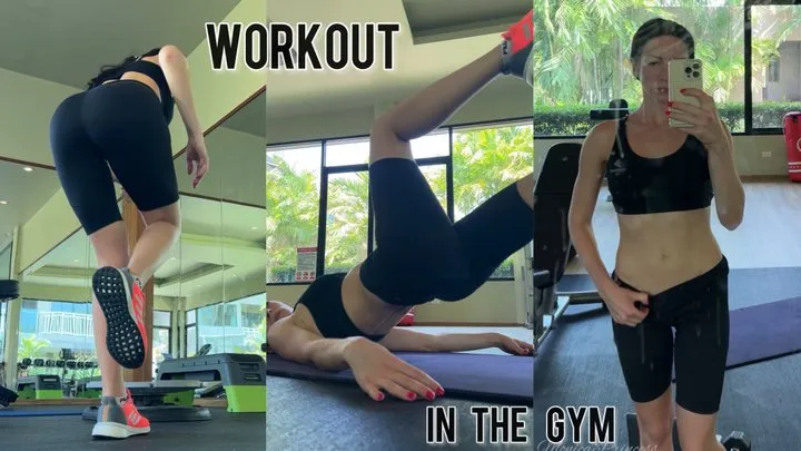 Workout in a hotel's public gym in sport bra and tight shorts