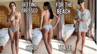 Dressing up for the beach, strip, tease