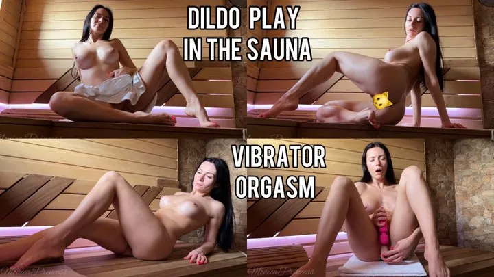 Dildo play and intense orgasm in the sauna