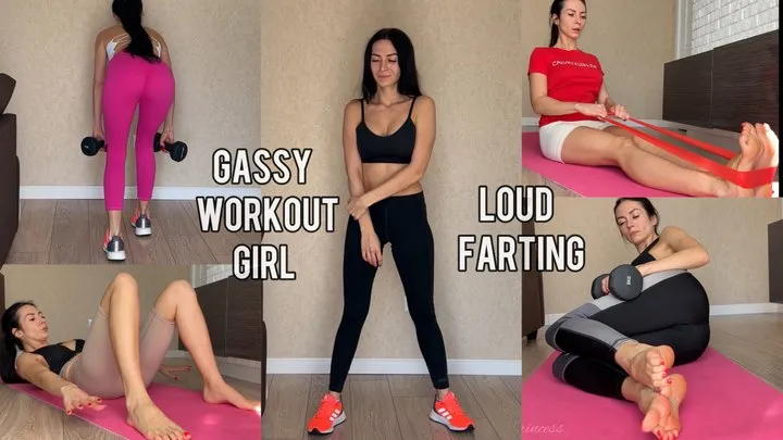 Gassy workout girl loud farting