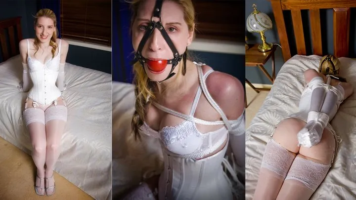 Melissa in tight white rope and an equally tight white Corset - ARW117