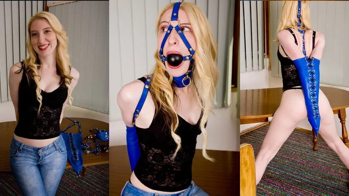 Stretched and Spread - ARW122 - Tight elbow touching bondage with the Blue Armbinder