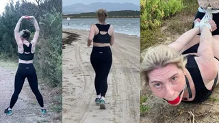 Grabbed, hogtied semi naked on the muddy sand and left like that - ABG005 - be careful when you go jogging alone on the beach
